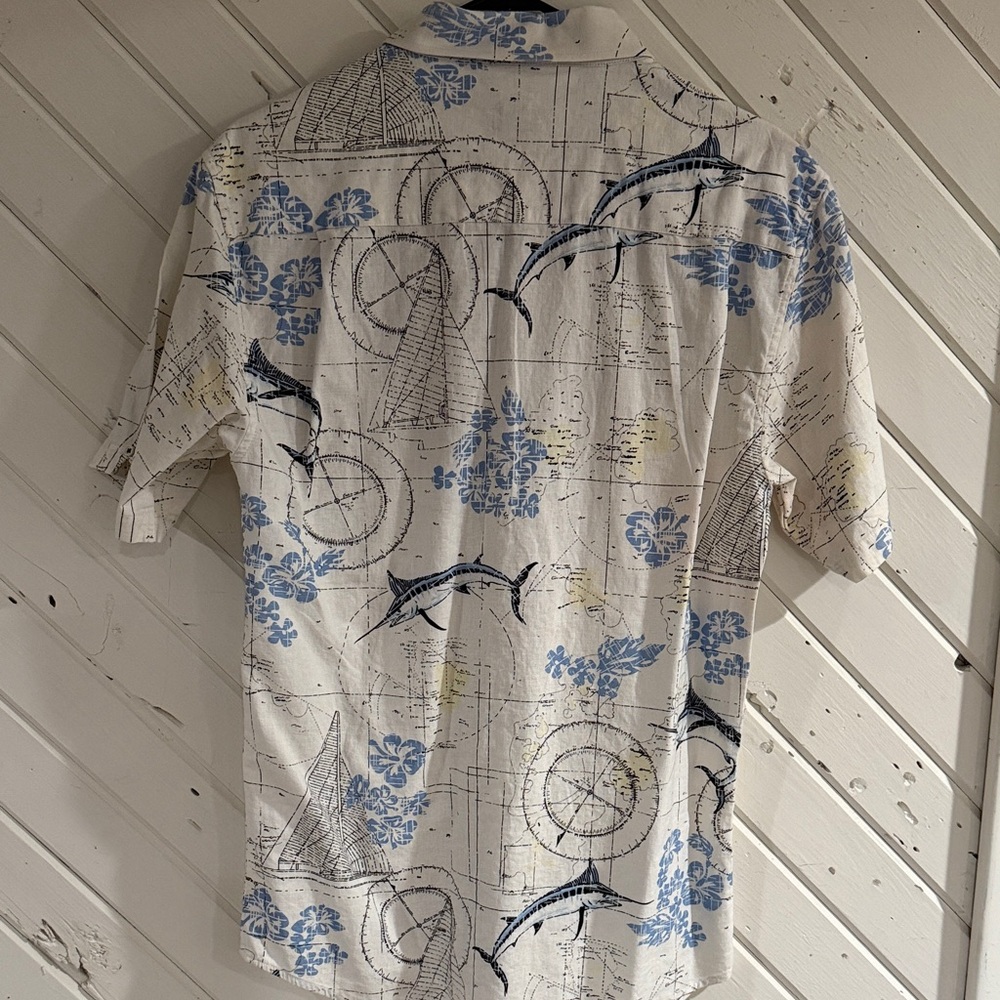 BOHIO Men's Casual Button Down Shirt - White and Blue - Picture 3 of 3